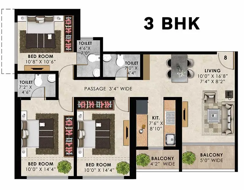 Wembley24 3BHK LUXURY Residence Unit Plan